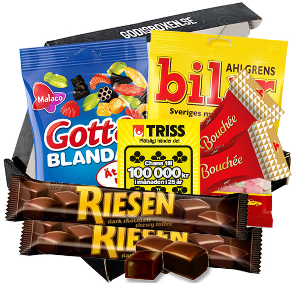 Tack och turpresent på en och samma gång: Triss, choklad och godis