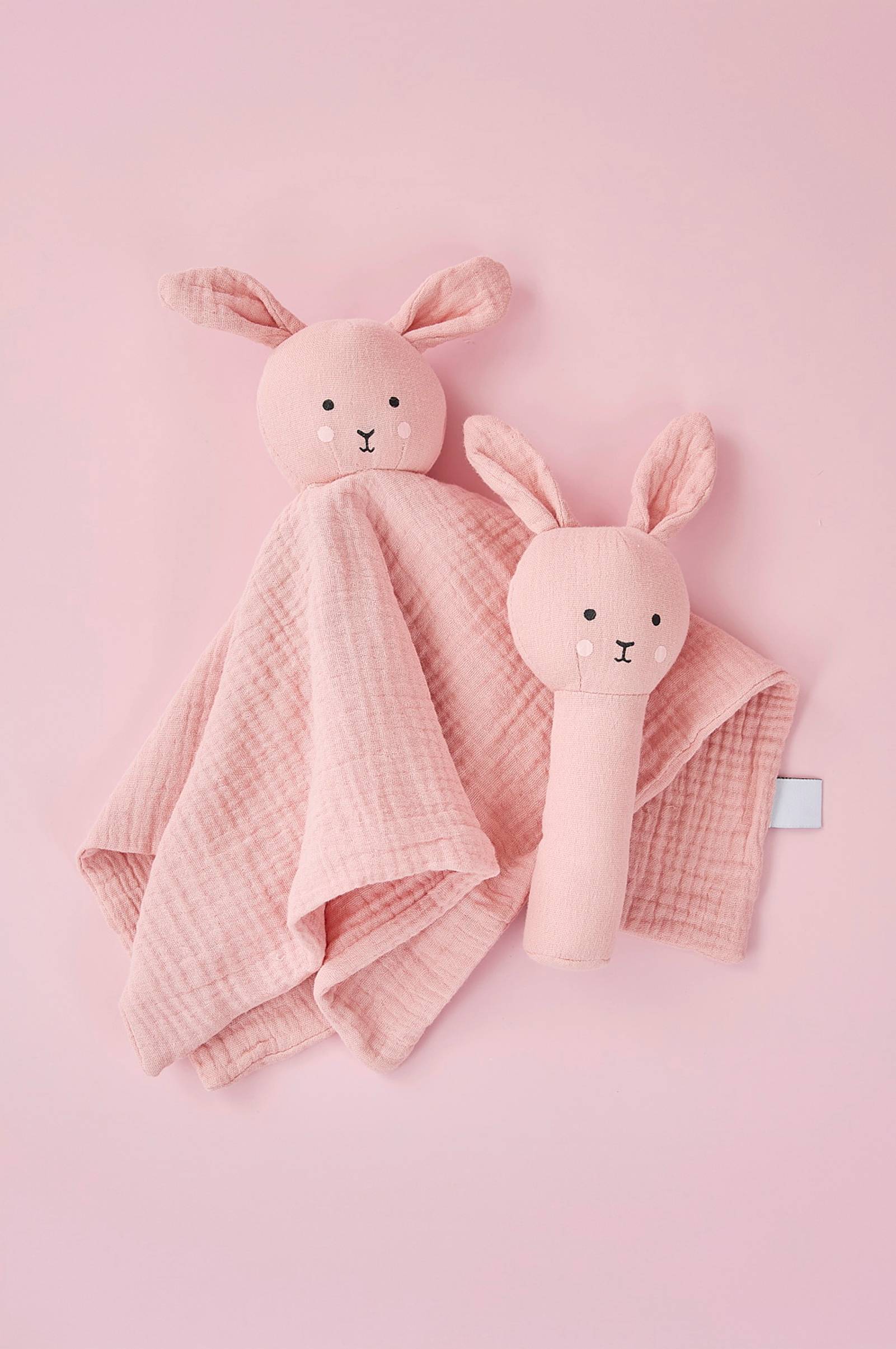 Babygåva Kanin skallra rosa